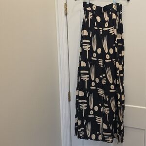 Abstract Print Wide-Leg Pants in Navy and Cream